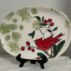 Nature's Charm Oval Platter with Red Cardinal Christmas Plate